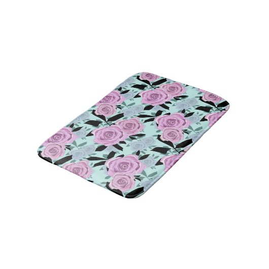 Tapis De Bain roses roses roses, roses, arrière - plan turquoise (Angle)