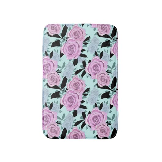 Tapis De Bain roses roses roses, roses, arrière - plan turquoise (Devant (Vertical))
