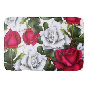 Tapis De Bain Roses Rouges & Blanches Shabby Chic Rustique Moder