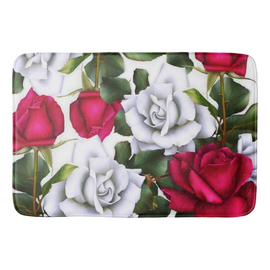 Tapis De Bain Roses Rouges & Blanches Shabby Chic Rustique Moder (Devant)
