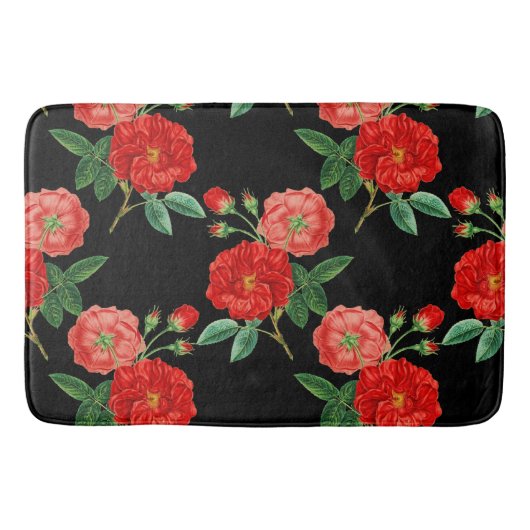 Tapis De Bain Roses rouges, fond noir, (Devant)