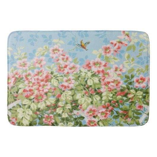 Tapis De Bain Roses SAUVAGES, FEUILLES VERTS, OISEAU VOLANT DANS (Devant)