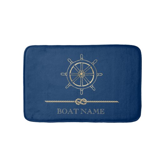 Tapis De Bain Roue de bateau en or nautique, Bleu marine (Devant)