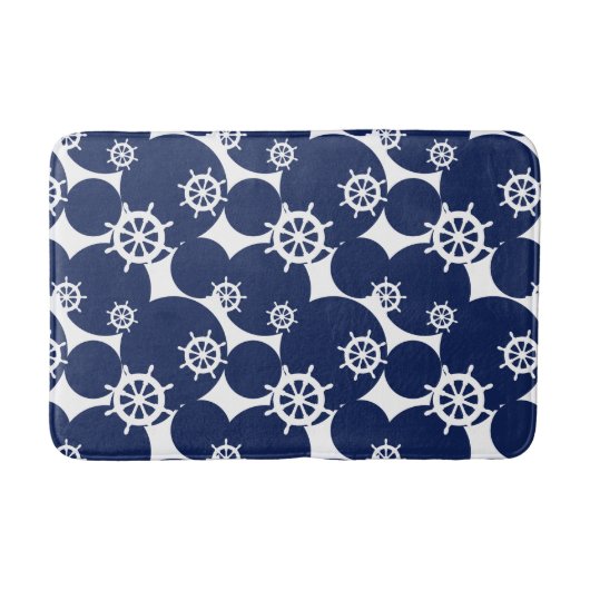 Tapis De Bain Roue du bateau de croisière bleu et blanc nautique (Devant)