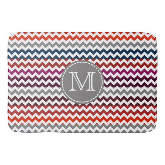 Tapis De Bain Rouge blanc gris Chevron Zigzag Monogramme (Devant)