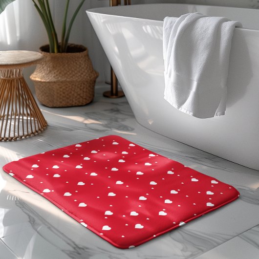 Tapis De Bain Rouge & Blanc Valentines Coeurs Motif sans couture