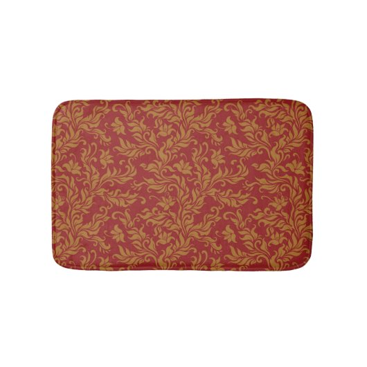 Tapis De Bain Rouge et motif floral d'or (Devant)