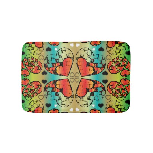 Tapis De Bain Rouge et vert Whimsical Romantique Coeurs motif (Devant)