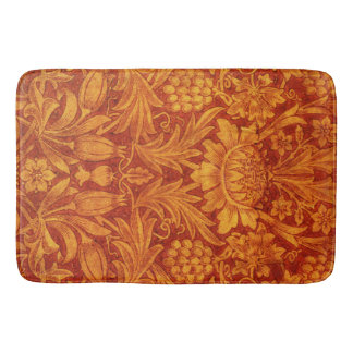 Tapis De Bain Rouge floral et jaune doré Wm Morris