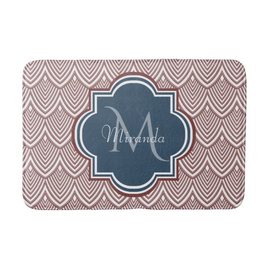 Tapis De Bain Rouge foncé Déco pétoncles bleu marine Monogramme  (Devant)