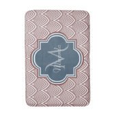 Tapis De Bain Rouge foncé Déco pétoncles bleu marine Monogramme  (Devant (Vertical))
