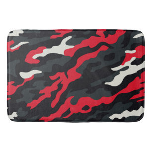 Tapis De Bain Rouge Noir Gris Blanc Camouflage Camo Motif