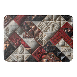 Tapis De Bain Rouge Noir Ivoire Micro Mosaïque 3D Géométrique