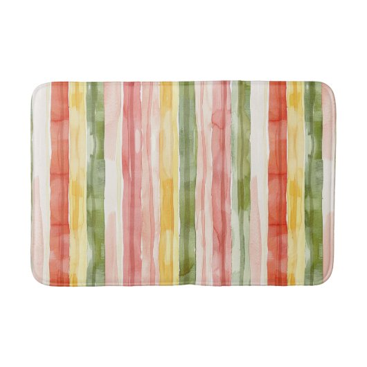 Tapis De Bain Rouge orangé jaune vert rayures (Devant)