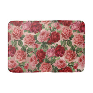 Tapis De Bain Rouge rose Vintage motif floral sur Rose Rose Or