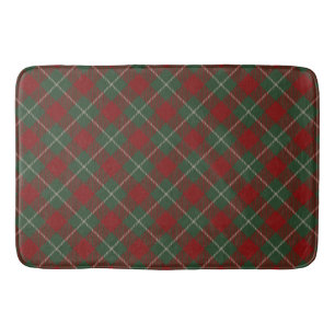 Tapis De Bain Rouge rustique vert et Motif Tartan beige