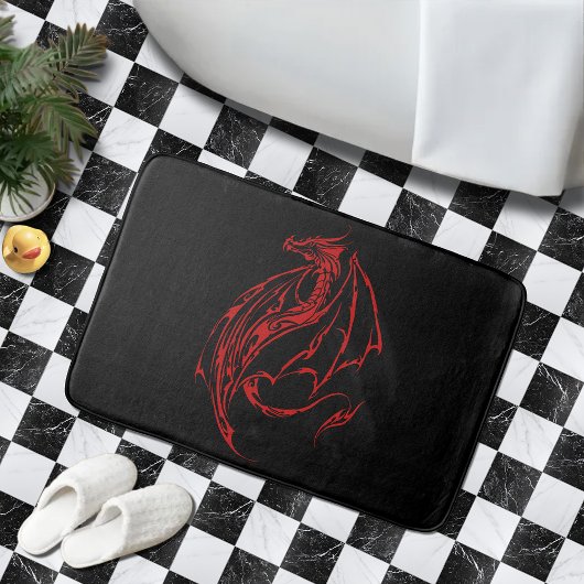 Tapis De Bain Rouge Tribal Dragon Noir