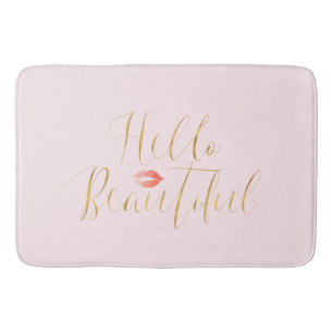 Tapis De Bain Rougissent les belles lèvres roses d'or bonjour