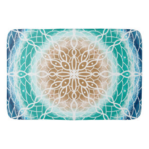Tapis De Bain Round Ocean Waves Mandala Turquoise et Turquoise
