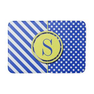 Tapis De Bain Royal Blue Pois and Stripes-Monogramme STaylor