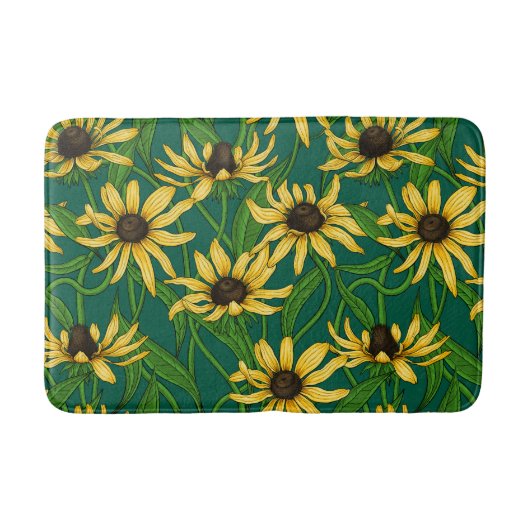 Tapis De Bain Rudbekia jaune sur vert foncé (Devant)