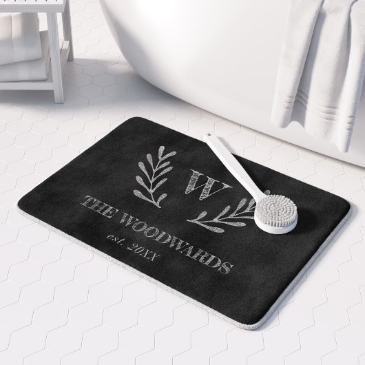 Tapis De Bain Russe Chalkboard Famille Monogram Laurel Wreath