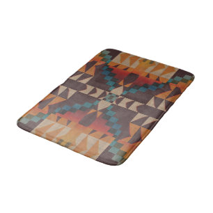 Tapis De Bain Rust Orange foncé Rouge Brown Bleu Turquoise Art T