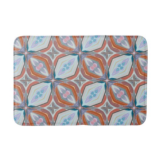 Tapis De Bain Rust unique, Turquoise, Bleu clair et rose Motif D (Devant)