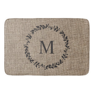 Tapis De Bain Rustic Laurel Wreath Farmhouse Style Monogramme