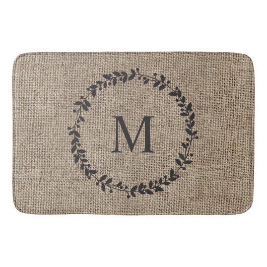 Tapis De Bain Rustic Laurel Wreath Farmhouse Style Monogramme (Devant)