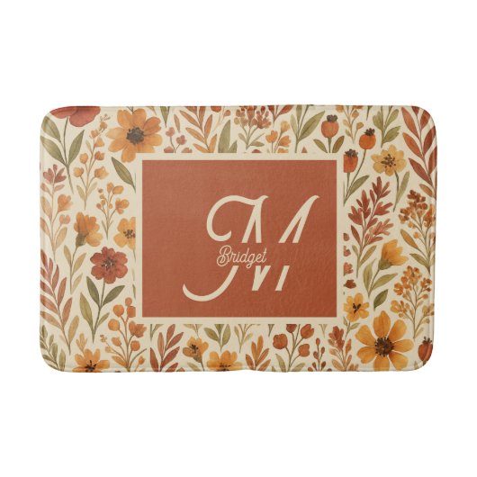 Tapis De Bain Rustique Automne vibes d'automne & Monogramme flor (Devant)