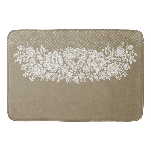 Tapis De Bain Rustique Kraft & Dentelle de mariage Maison rurale (Devant)