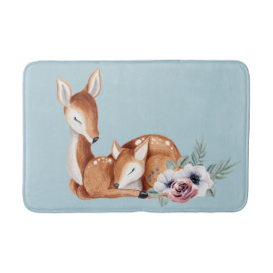 Tapis De Bain Rustique Vintage Cerf Floral Forestier