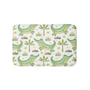 Tapis De Bain Safari africain : Crocodile et palmiers aquarelles