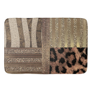 Tapis De Bain Safari Chic Jungle Félin Doré Moderne Étincelle