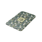 Tapis De Bain Sage Green Chinoiserie Floral White Initial  (Angle)