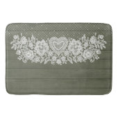 Tapis De Bain Sage Green Rustique Bois et blanc dentelle Lacy Fa (Devant)