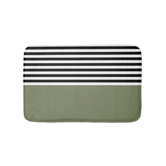 Tapis De Bain Sage vert avec bandes noires et blanches (Devant)