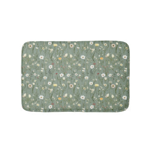 Tapis De Bain Sage Vert Blanc Jaune Fleur sauvage Boho tendance