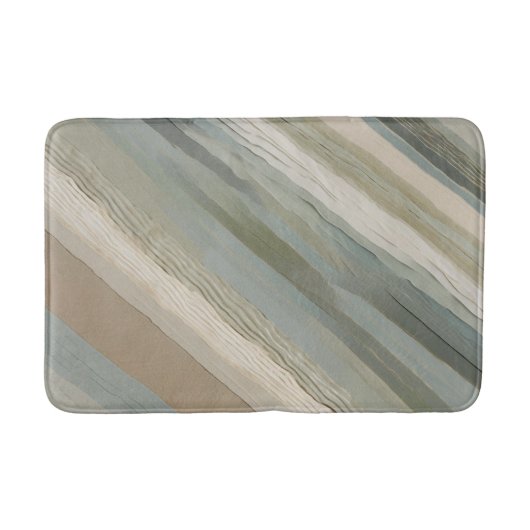 Tapis De Bain Sage Vert bleu Dusty Beige crème Abstraite rayure (Devant)