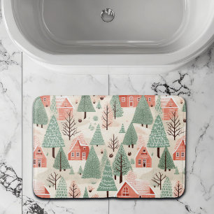Tapis De Bain Sage Vert clair pin rose cônes toits et arbres