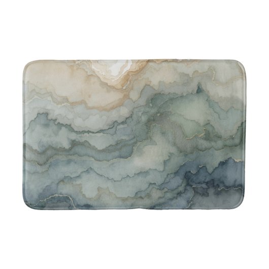Tapis De Bain Sage Vert Dusty Bleu Beige Vagues Abstraites (Devant)