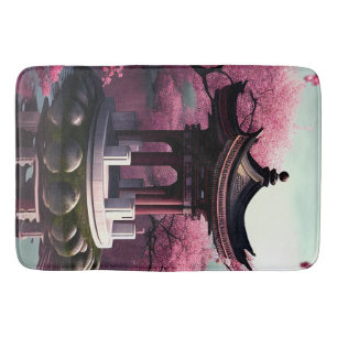 Tapis De Bain Sakura Cherry Blossom Garden Shrine Pond Japonais