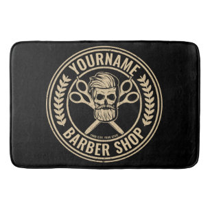 Tapis De Bain Salon de coiffure personnalisé Skull Rockabilly