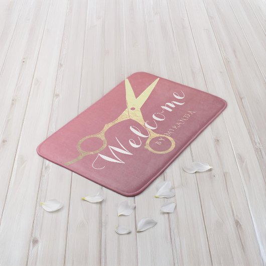 Tapis De Bain Salon de maquillage moderne ciseaux d'or rose