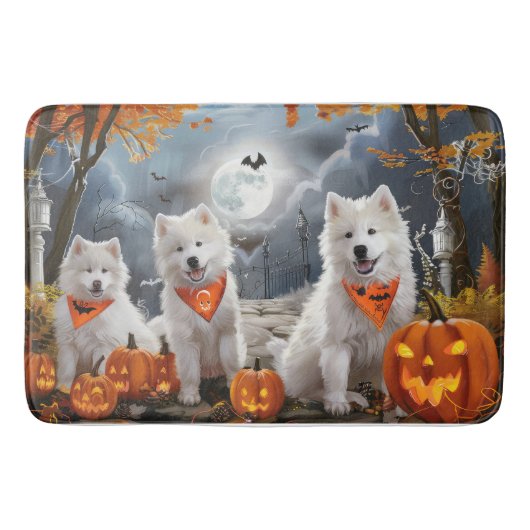 Tapis De Bain Samoyède Halloween Épouvantable (Devant)