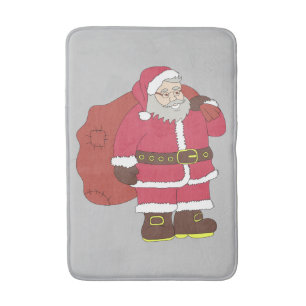 Tapis De Bain Santa Claus en rouge avec sac cadeau et lunettes