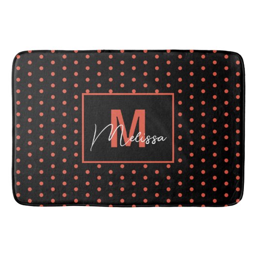 Tapis De Bain Saumon noir moderne et tendance Monogramme pointil (Devant)