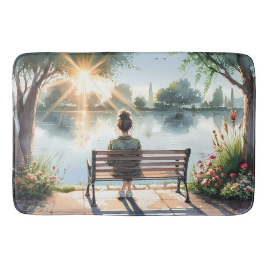Tapis De Bain Scène de lac aux reflets de coucher de soleil (Devant)