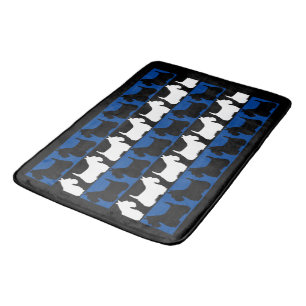 Tapis De Bain Scottish Terrier chien noir/bleu/blanc, rayures